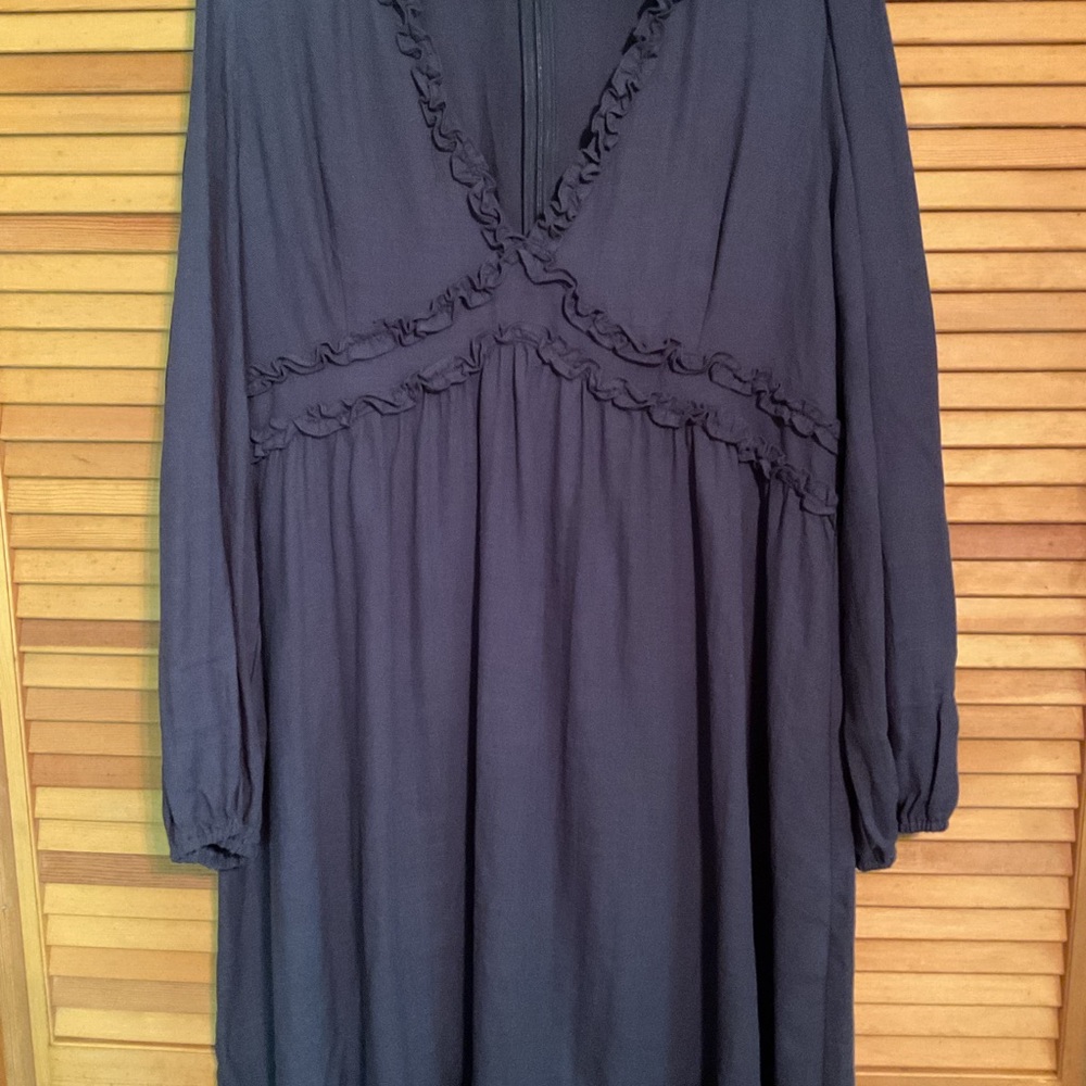 Chic Soul Navy Blue Ruffle-Trim Midi Dress